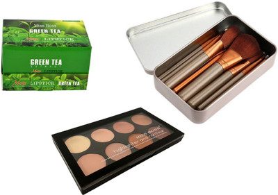 

Miss Boss 24 green tea lipstick and concealer kit+12 golden makeup brushes combo(Set of 3)