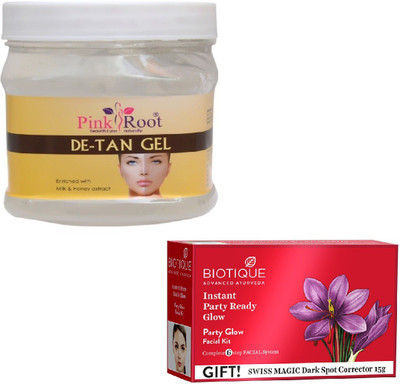

Pink Root DE-TAN GEL 400GM WITH BIOTIQUE PARTY GLOW FACIAL KIT 65GM(Set of 2)