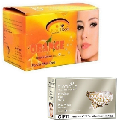 

Pink Root ORANGE BLEACH 250GM WITH BIOTIQUE PEARL WHITE FACIAL KIT 65GM(Set of 2)