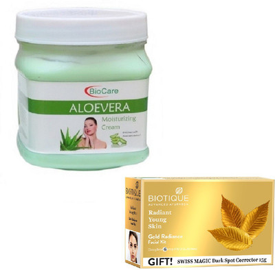 

Biocare ALOEVERA CREAM 500GM WITH BIOTIQUE GOLD RADIANCE FACIAL KIT 65GM(Set of 2)