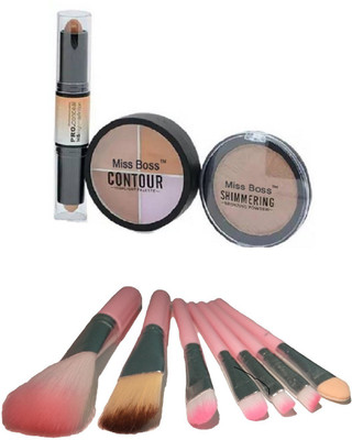 

Miss Boss hk pack of 7 pink brushes and kb face 3 in 1 contour kit Concealer combo(Set of 2)