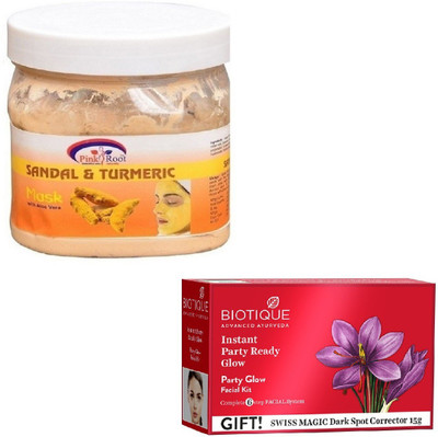 

Pink Root SANDAL MASK 400GM WITH PARTY GLOW FACIAL KIT 65GM(Set of 2)