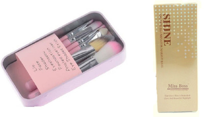 

Miss Boss hk set of 7 pink brushes and shine Oil Free Illuminator Base Highlighter combo(Set of 2)