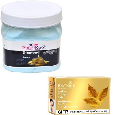 

Pink Root DIAMOND CREAM 400GM WITH BIOTIQUE GOLD RADIANCE FACIAL KIT 65GM(Set of 2)