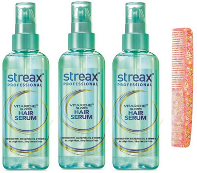 

Streax Professional VitaRiche Gloss Hair Serum 3 (3*100 ml) with i comb (pack of 4 )(Set of 4)