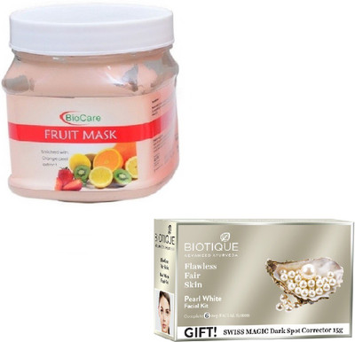 

Biocare FRUIT MASK 500GM WITH PEARL WHITE FACIAL KIT 65GM(Set of 2)