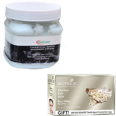 

Biocare CHARCOAL CREAM 500GM WITH BIOTIQUE PEARL WHITE FACIAL KIT 65GM(Set of 2)
