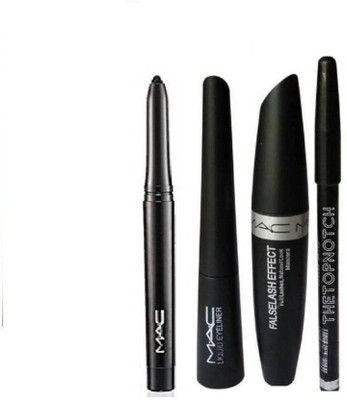 

TheTopNotch Eyebrow Pencil Black & Mac Liquid EyeLiner & Mac Mascara & Kazal (MAC 4in1) (Set of 4)(Set of 4)