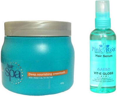 

GARBO Hair Spa Deep Nourishing CreamBath 490 Gm, Pink Root Hair Serum 100ml Pack of 2 (Set of 2)(490 ml)