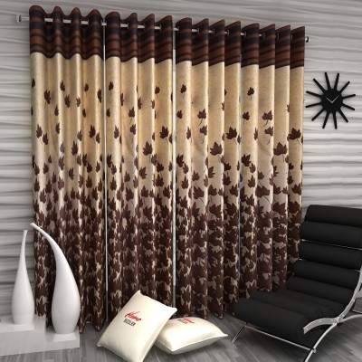 Home Sizzler 152 cm (5 ft) Polyester Semi Transparent Window Curtain (Pack Of 4)(Floral, Brown)