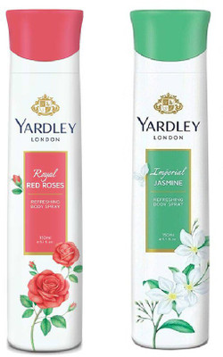 

Yardley London ROYAL RED ROSE,IMPERIAL JASMINE Body Spray - For Men & Women(300 ml, Pack of 2)