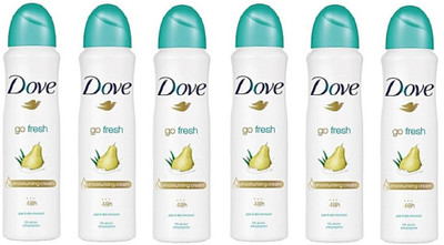 

Dove Go Fresh Pear and Aloe Vera Anti-perspirant Spray 0% Alcohol 150ml Each (Pack of 6) Deodorant Spray - For Women(900 ml, Pack of 6)