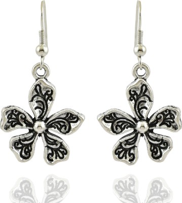 HIGH TRENDZ Oxidised German Silver Stylish Flower Charm German Silver Hoop Earring