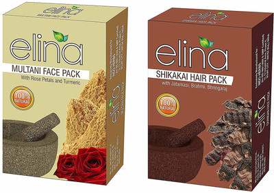 

elina Herbals Natural and Organic 100 % Premium Herbals Face & Hair Combo Pack (Multani Mitti & Shikakai)-200gms.(200 g)