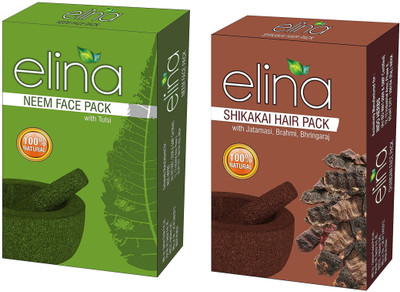 

elina Herbals Natural and Organic 100 % Premium Herbals Face & Hair Combo Pack (Neem & Shikakai)-200gms.(200 g)