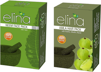 

elina Herbals Natural and Organic 100 % Premium Herbals Face & Hair Combo Pack (Neem & Amla)-200gms.(200 g)