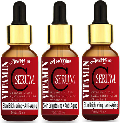 

AroMine Vitamin C 20% + Vitamin E & Hyaluronic Acid Facial Serum Anti Wrinkle / Aging, Dark Circles, Sun Damage Serum (90 ml) Pack of-3-Bottle(90 ml)(90 ml)