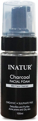 

Inatur Charcoal Facial Foam 100ml, Mild Face Cleanser, Organic, Sulphate Free, Detoxifies and Purifies, Acne Prone and Oily Skin Face Wash(100 ml)