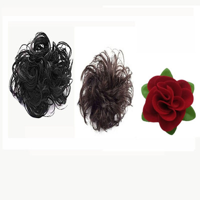 

GadinFashion Combo of 3 Hair Accessories - 1 Pcs Black & 1 Pcs Brown Rubber Juda and 1 Pcs Red rose flower Hair Pin for Women/ Girls for Festive / Hair Styling Hair Accessory Set(Multicolor)