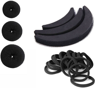

GadinFashion Pack of 16 Hair Accessories(3 Dount, 10 Rubber Band, 3 Hair Puff Maker) for Women/ Girls for Festive / Hair Styling Hair Accessory Set(Black)
