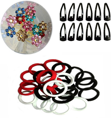 

GadinFashion Hair Styling combo pack of Multicolor Beautiful Hair Juda Pin, Hair Rubber Band and Black Hair Tictac Clip Hair Accessories for Women/ Girls Hair Accessory Set(Multicolor)
