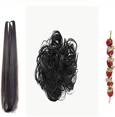 

GadinFashion Pack of 3 Hair Accessories( Black Prandi, Gajra, Black Rubber Juda) for Women/ Girls for Festive / Hair Styling Hair Accessory Set(Multicolor)