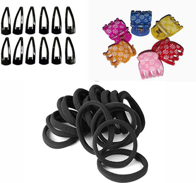 

GadinFashion Pack of 28 Hair Accessories (12 Tic Tac Hair Pin, 10 Rubber Band, 6 Hair Clutcher) for Women/ Girls for Festive / Hair Styling Hair Accessory Set(Multicolor)