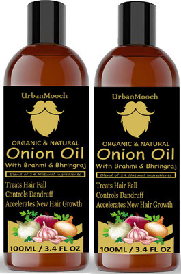 

UrbanMooch Premium Herbal ONION Hair Oil - Blend of 14 Natural Oils for Hair Regrowth, Treat hair loss, Dandruff Control & Thickens hair Onion Hair Growth Oil - Nourishing Hair Fall Treatment with 100% Real Onion Extract, Argan Oil, Jojoba Oil, Bhringraj,