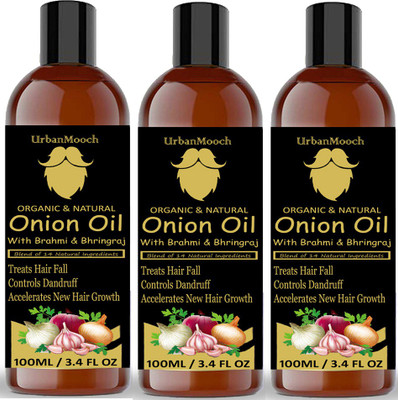 

UrbanMooch ONION Herbal hair oil - Blend of 14 Natural oils for Hair Regrowth, Dandruff Control, Treat Hair oil and Thickens the thin hair Combo pack of 3 bottles of 100 ml(300 ml) Hair Oil (300 ml) Hair Oil (300 ml) Hair Oil(300 ml)