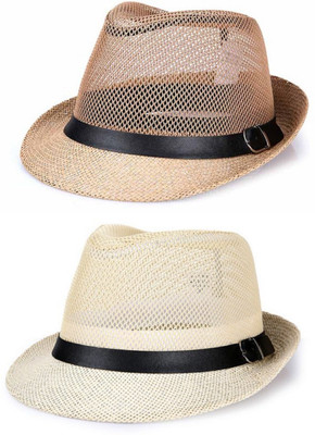 ZACHARIAS Fedora Cowboy Hat(Beige & Fon, Pack of 2)