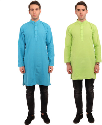 LDHSATI Men Solid Straight Kurta(Green, Blue)