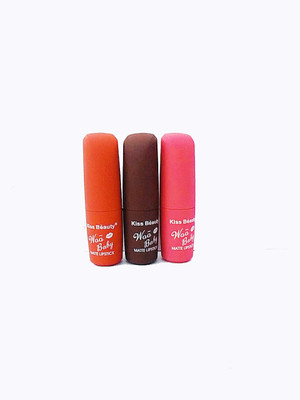 Kiss Beauty Woo Baby Matte Lipstick (Pack of 3)(Multicolour)