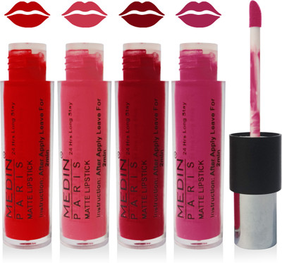 

Medin 24h non-transfer enrich matte liquid lipsticks cosmetics makeup combo set of 4 color(orange red pink maroon purple)