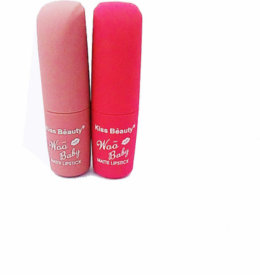 

Kiss Beauty Woo Baby matte Lipstick pack of 2(Skin Colour, Pink)