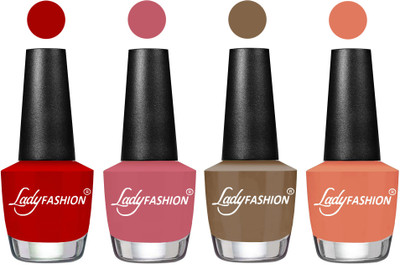 

Lady Fashion Most Alluring High Gloss Effect Matte Nail Polish Combo ( Set of 4 ) Red, Nude Pink, Brown Beige, Coral(Pack of 4)