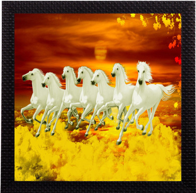 eCraftIndia 7 Running Horses UV Matt Textured Ink 12 inch x 12 inch Painting(With Frame)