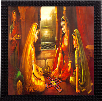 eCraftIndia Sitting Lady UV Matt Textured Ink 30.4 cm x 30.4 cm Painting(With Frame)