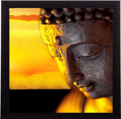 eCraftIndia One Laughing Buddha Design Satin Matt Texture UV Art Ink 12 inch x 12 inch Painting(With Frame)