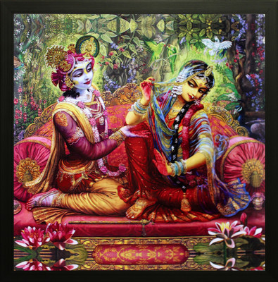 saf Radha Krishna Canvas 12 inch x 12 inch Painting(With Frame)