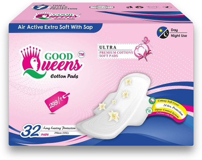 

Good Queens Ultra Thin Premium Cotton Soft Gel Sanitary Pads – 32 Pieces (XL Wings) Sanitary Pad(Pack of 32)