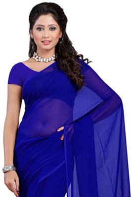 Fancyninee Solid/Plain Bollywood Silk Blend Saree(Blue)