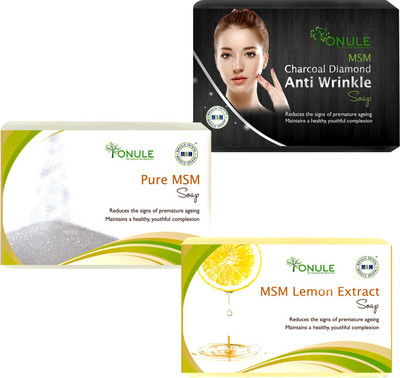 

Ionule MSM Charcoal Anti-Wrinkle, Pure MSM For Natural Beauty And MSM Lemon Extract Soap Pack of 3(300 g, Pack of 3)