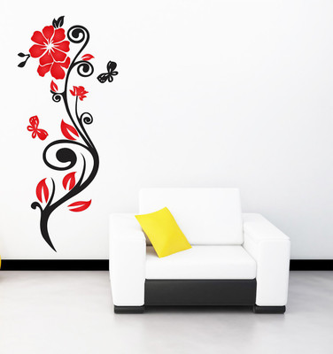 Wallzone 130 cm Red Flowers Removable Sticker(Pack of 1)