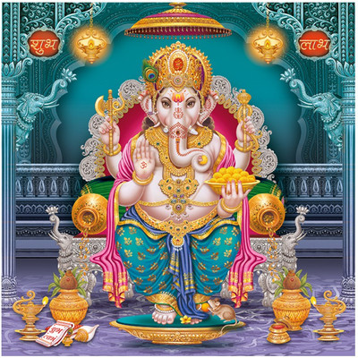 god & god's 48 cm Ganesh Ji 12x12 Sparkle Picture 1215 Self Adhesive Sticker(Pack of 1)