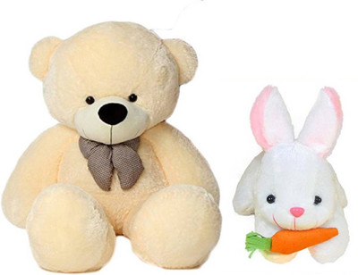 toyking-combo-offer-3-feet-long-cream-teddy-bear-with-26-cm-white-rabbit-91-cmbeige