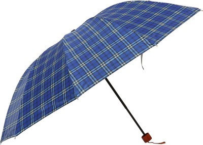 umbrella bazaar Multi Colour Check Prints 3 Fold Umbrella with cover For protection against Rains Sun & UV rays for Men Women and Girls Umbrella(Blue)