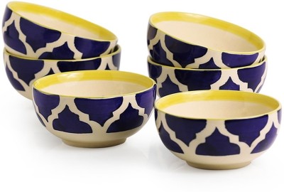 sawan shopping mart Ceramic Soup Bowl Dining Katori Bowl Ceramic/Stoneware in Blue Mughal Handmade,Dining Katori Bowl Ceramic/Stoneware in Blue Microwave Safe Mughal Handmade Set of 6 Glazed Stoneware Crockery - Tableware/Dinnerware & Serving Pieces/Bowls(Set of 6)(Pack of 6, Blue)