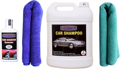 INDOPOWER TOP216-CAR SHAMPOO 5ltr+ 2 PC CAR MICROFIBER CLOTH (BLUE + GREEN )+ scratch remover 100gm. Car Washing Liquid(5100 ml)