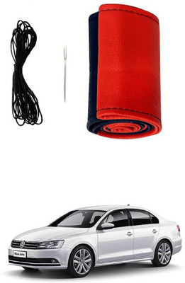 AYW Hand Stiched Steering Cover For Volkswagen Jetta(Red, Black, Leather)