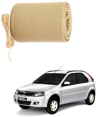 AYW Hand Stiched Steering Cover For Mahindra Verito Vibe(Beige, Leather)